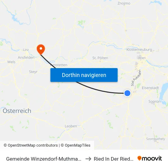 Gemeinde Winzendorf-Muthmannsdorf to Ried In Der Riedmark map