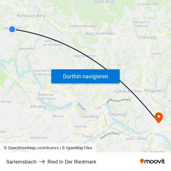 Sarleinsbach to Ried In Der Riedmark map