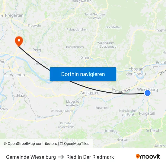 Gemeinde Wieselburg to Ried In Der Riedmark map