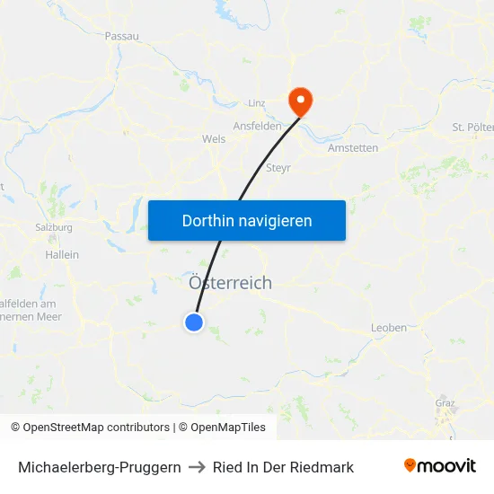 Michaelerberg-Pruggern to Ried In Der Riedmark map
