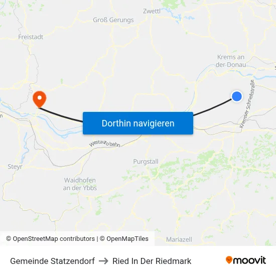 Gemeinde Statzendorf to Ried In Der Riedmark map