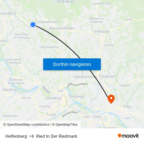 Helfenberg to Ried In Der Riedmark map