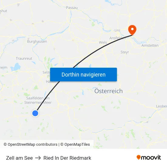 Zell am See to Ried In Der Riedmark map