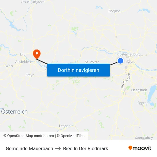 Gemeinde Mauerbach to Ried In Der Riedmark map