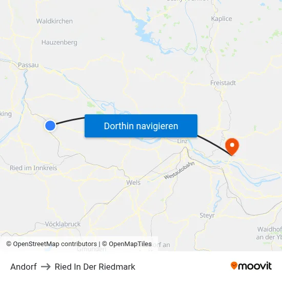 Andorf to Ried In Der Riedmark map
