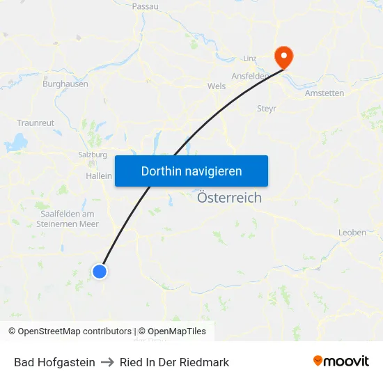 Bad Hofgastein to Ried In Der Riedmark map