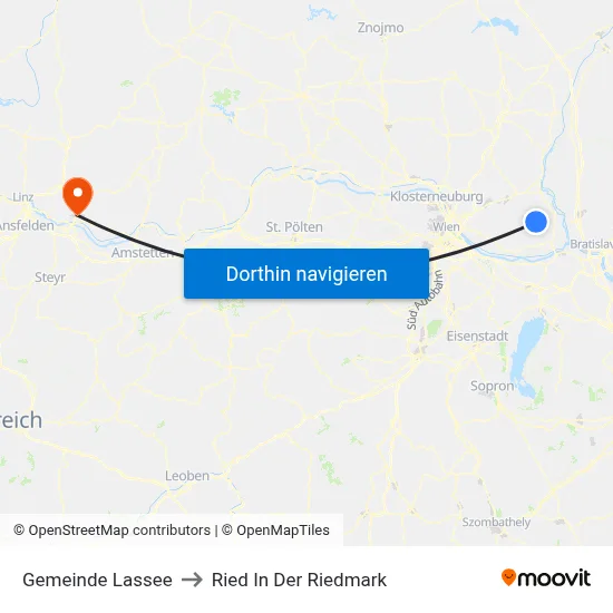 Gemeinde Lassee to Ried In Der Riedmark map