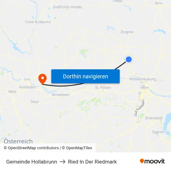 Gemeinde Hollabrunn to Ried In Der Riedmark map