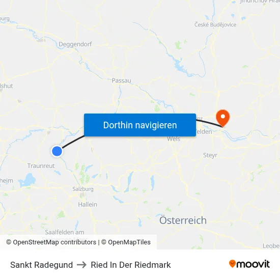 Sankt Radegund to Ried In Der Riedmark map