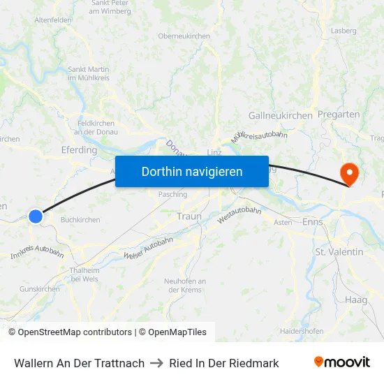 Wallern An Der Trattnach to Ried In Der Riedmark map