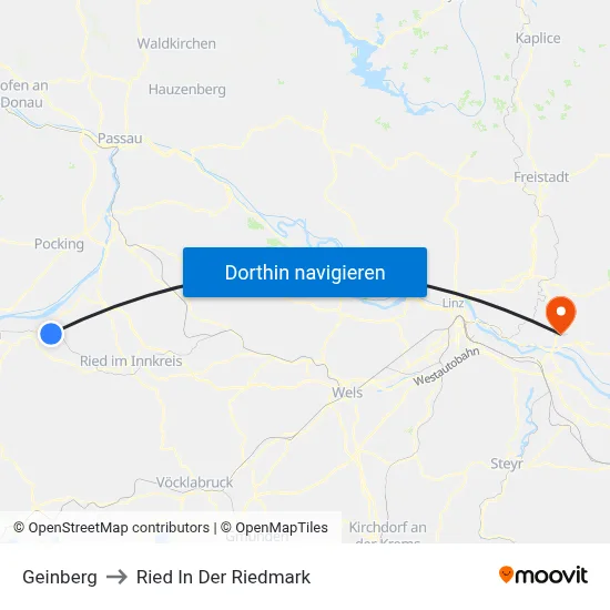 Geinberg to Ried In Der Riedmark map