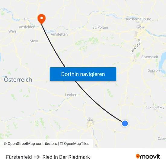 Fürstenfeld to Ried In Der Riedmark map