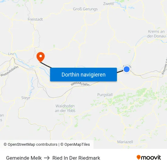 Gemeinde Melk to Ried In Der Riedmark map