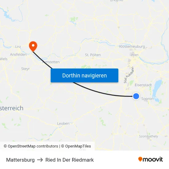 Mattersburg to Ried In Der Riedmark map