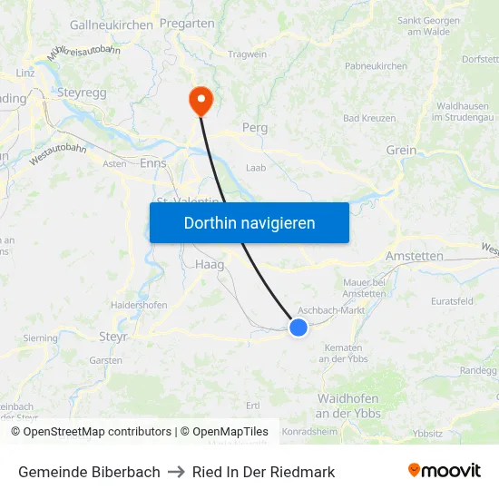 Gemeinde Biberbach to Ried In Der Riedmark map