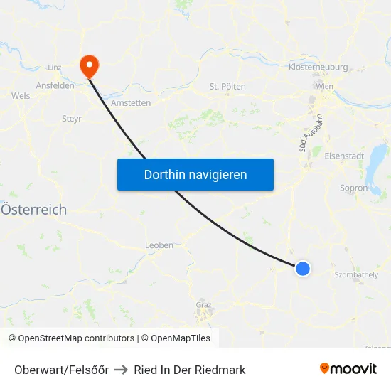 Oberwart/Felsőőr to Ried In Der Riedmark map