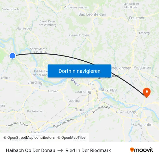 Haibach Ob Der Donau to Ried In Der Riedmark map