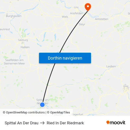 Spittal An Der Drau to Ried In Der Riedmark map