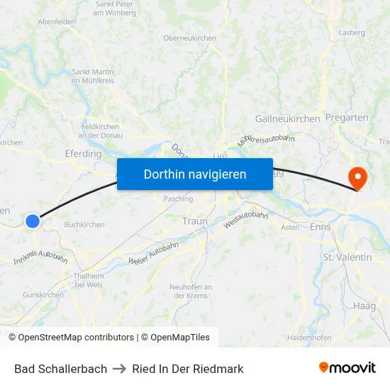 Bad Schallerbach to Ried In Der Riedmark map