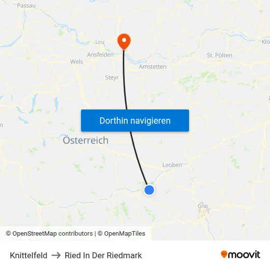 Knittelfeld to Ried In Der Riedmark map