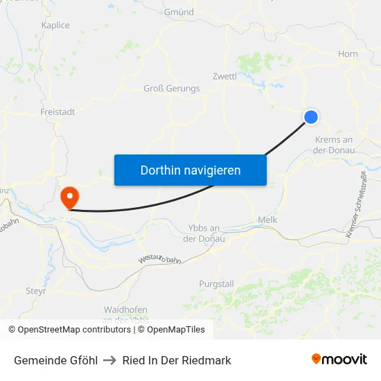 Gemeinde Gföhl to Ried In Der Riedmark map