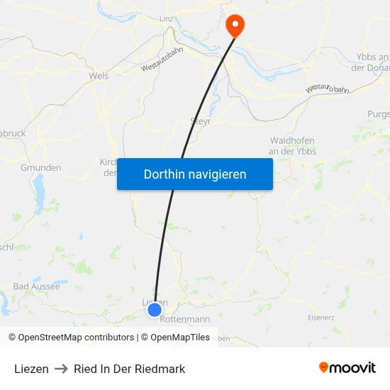 Liezen to Ried In Der Riedmark map
