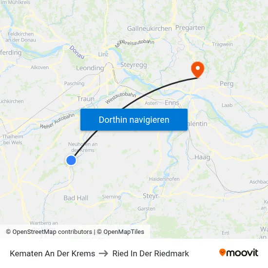Kematen An Der Krems to Ried In Der Riedmark map
