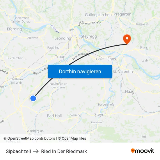 Sipbachzell to Ried In Der Riedmark map