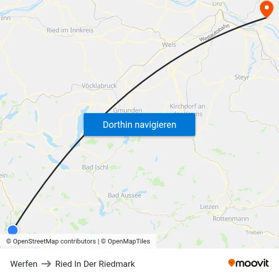 Werfen to Ried In Der Riedmark map