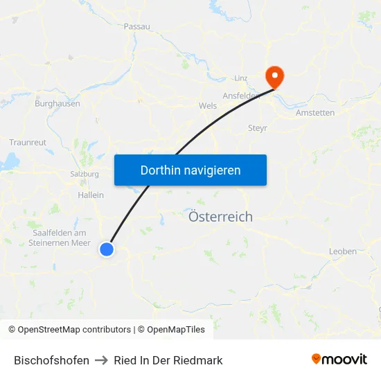 Bischofshofen to Ried In Der Riedmark map