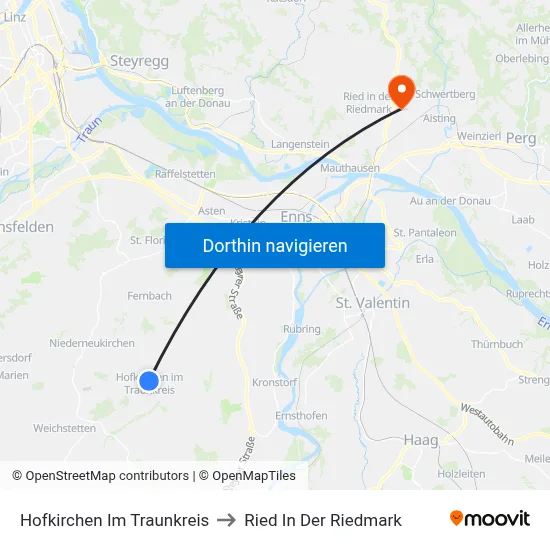 Hofkirchen Im Traunkreis to Ried In Der Riedmark map