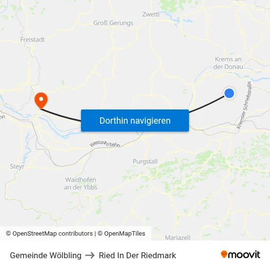 Gemeinde Wölbling to Ried In Der Riedmark map