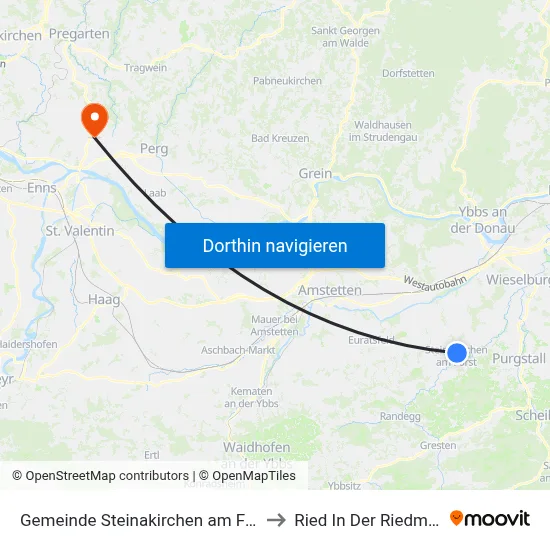Gemeinde Steinakirchen am Forst to Ried In Der Riedmark map