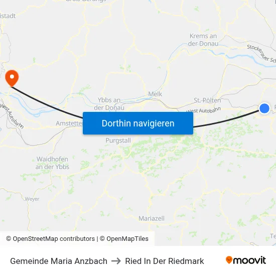 Gemeinde Maria Anzbach to Ried In Der Riedmark map