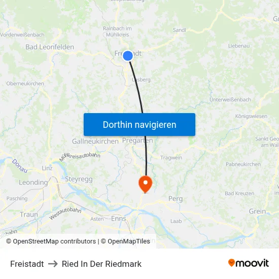 Freistadt to Ried In Der Riedmark map