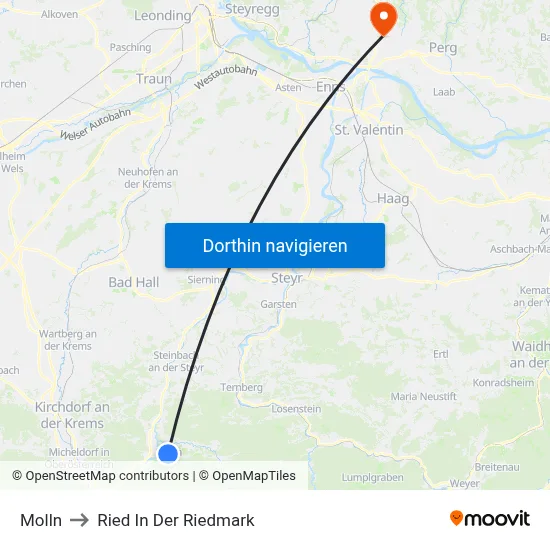 Molln to Ried In Der Riedmark map
