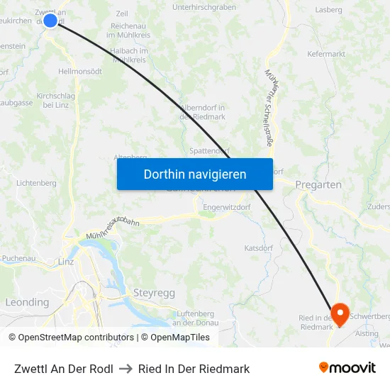 Zwettl An Der Rodl to Ried In Der Riedmark map
