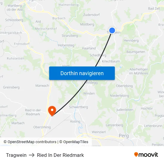Tragwein to Ried In Der Riedmark map
