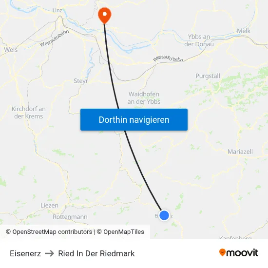 Eisenerz to Ried In Der Riedmark map