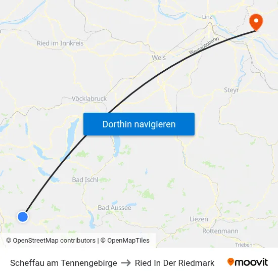 Scheffau am Tennengebirge to Ried In Der Riedmark map