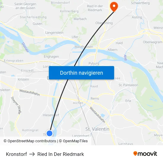 Kronstorf to Ried In Der Riedmark map