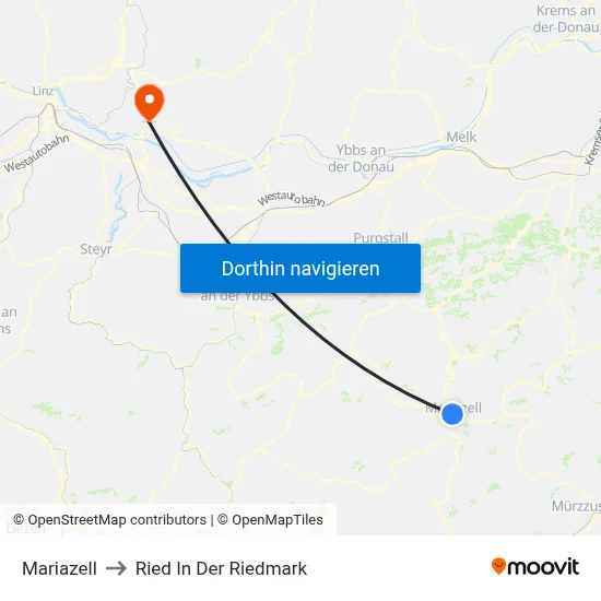 Mariazell to Ried In Der Riedmark map