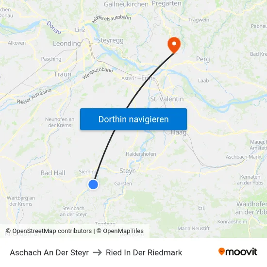 Aschach An Der Steyr to Ried In Der Riedmark map
