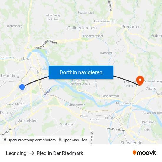 Leonding to Ried In Der Riedmark map
