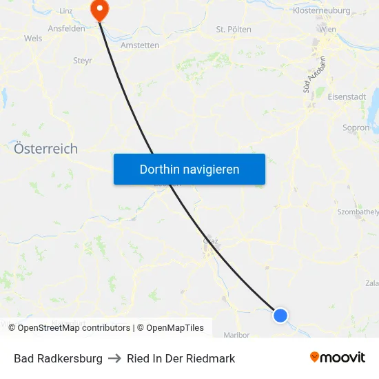 Bad Radkersburg to Ried In Der Riedmark map