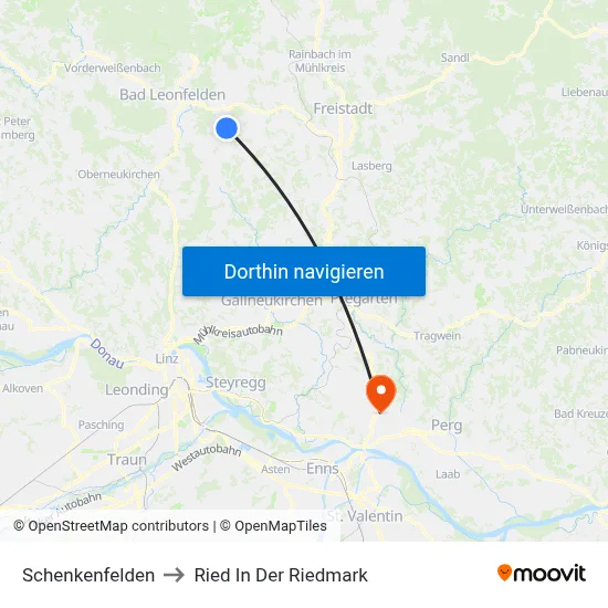 Schenkenfelden to Ried In Der Riedmark map