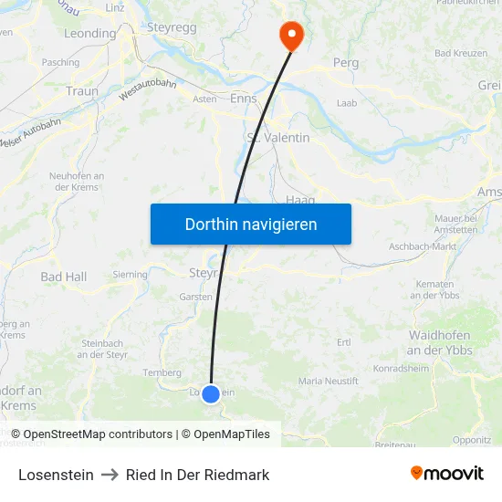 Losenstein to Ried In Der Riedmark map