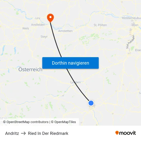 Andritz to Ried In Der Riedmark map