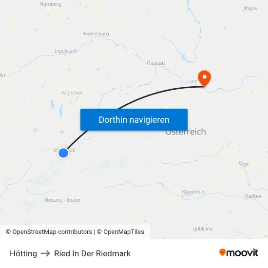Hötting to Ried In Der Riedmark map