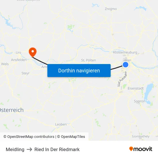 Meidling to Ried In Der Riedmark map